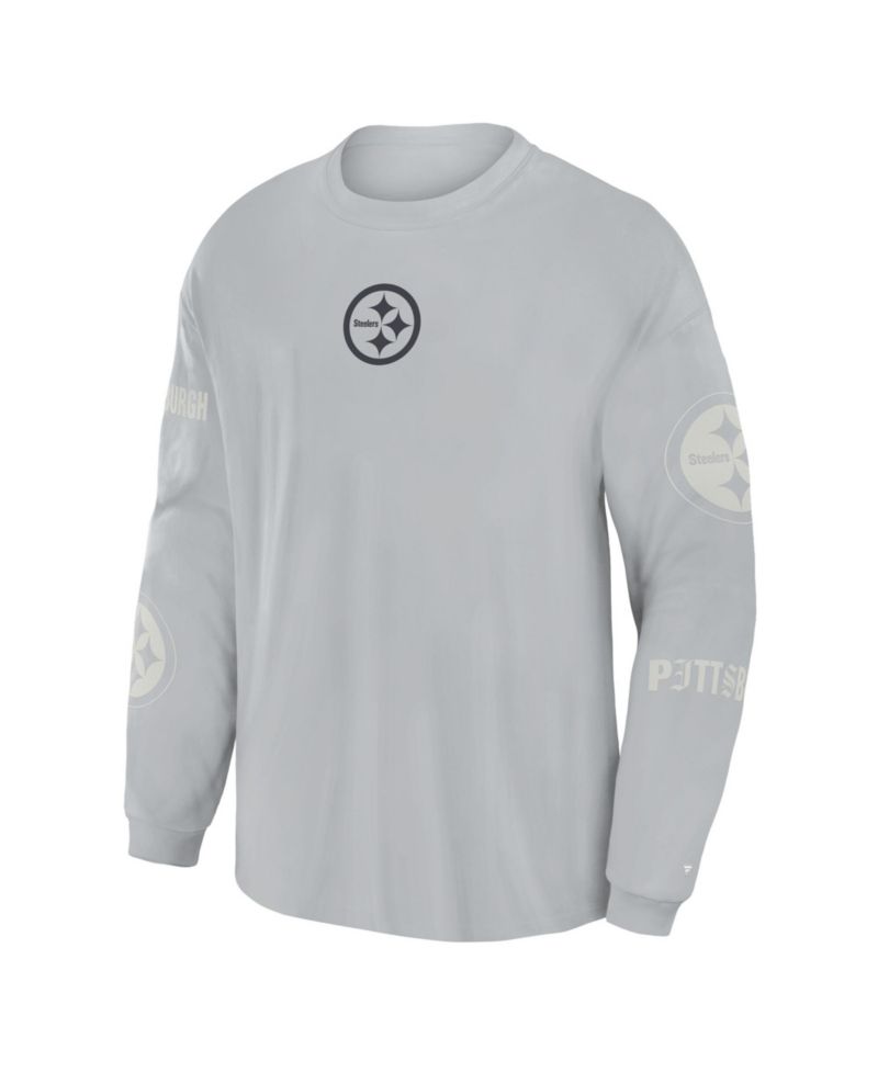 Men's Gray Pittsburgh Steelers Oversized Type Play Long Sleeve T-Shirt