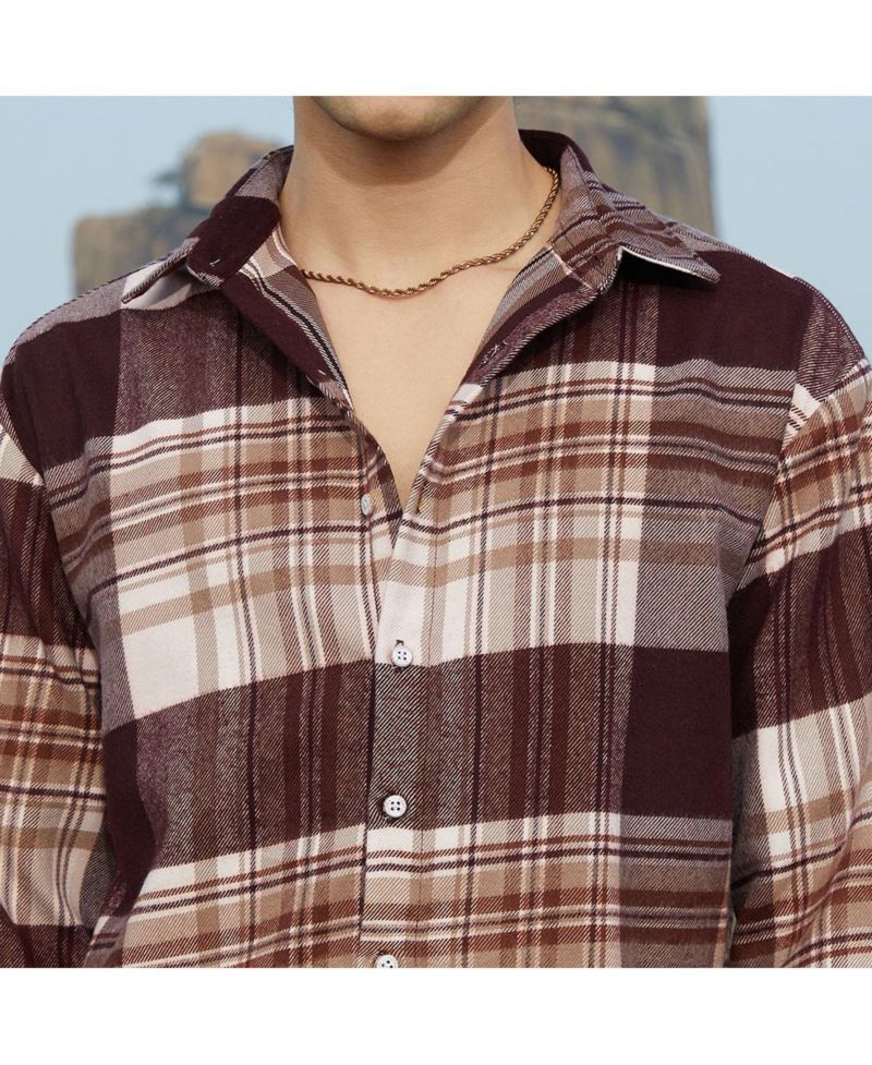 Men's Mocha Brown Plaid Oversized Shirt