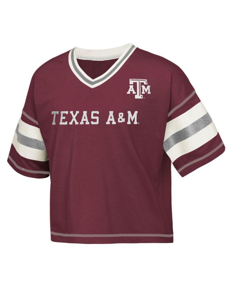 Big Girls Maroon Texas A&M Aggies Grid Iron V-Neck T-Shirt