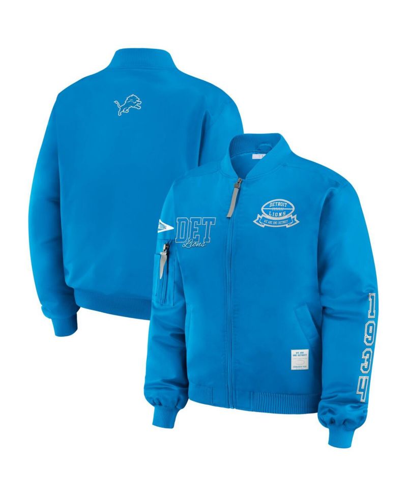 Women's Blue Detroit Lions Patch Full-Zip Bomber Jacket
