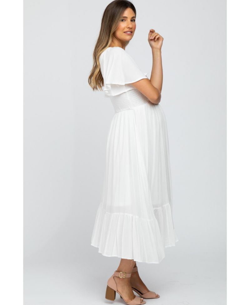 Women's Mauve Smocked V-Neck Midi Dress