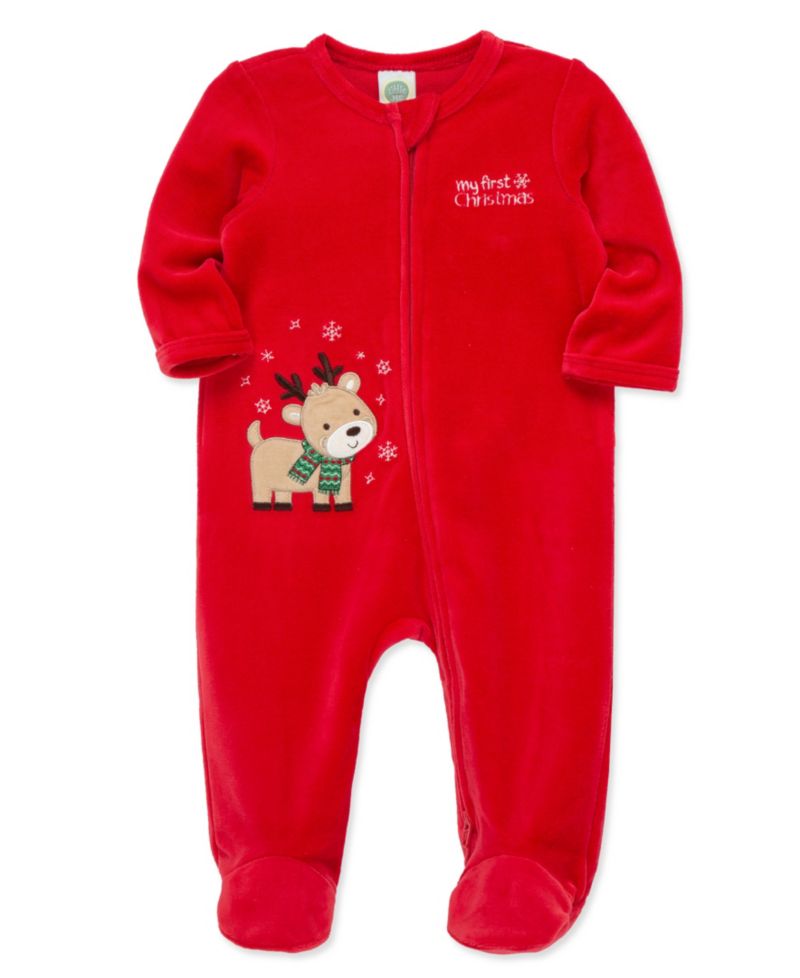 Baby Boys' Reindeer Velour Long-Sleeve Footed Coveralls