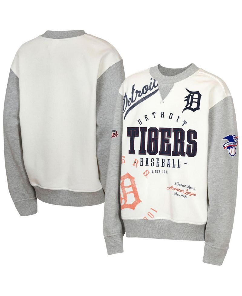 Big Boys and Girls Cream/Gray Detroit Tigers Big League Power Hit Fleece Sweatshirt