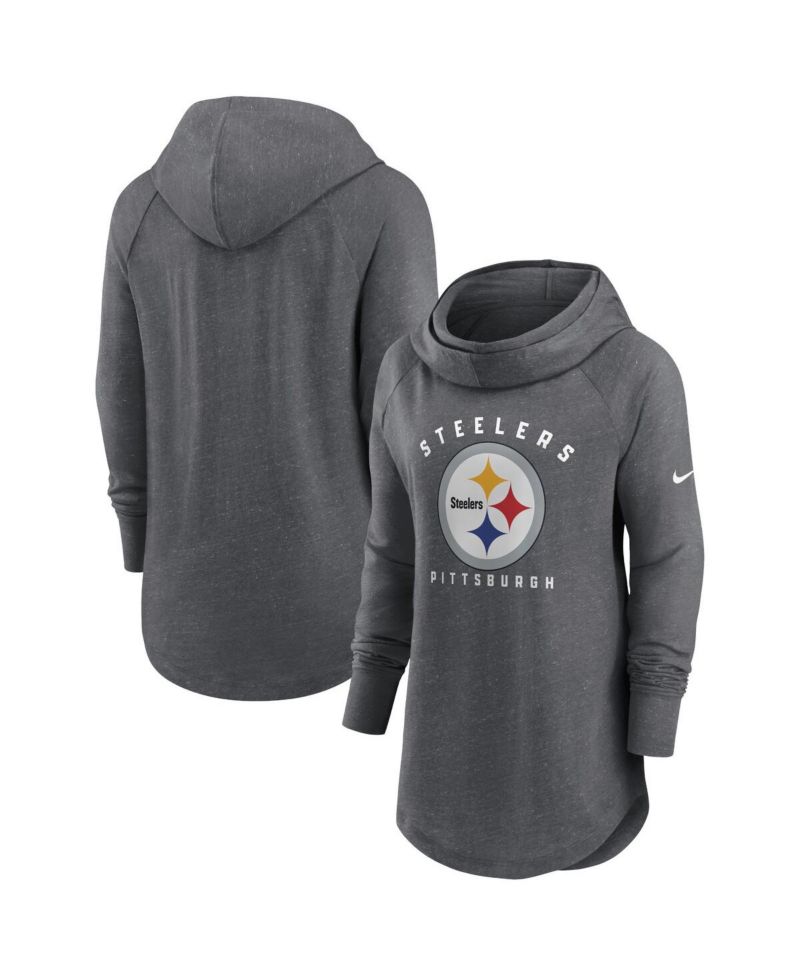 Women's Heather Charcoal Pittsburgh Steelers Raglan Funnel Neck Pullover Hoodie