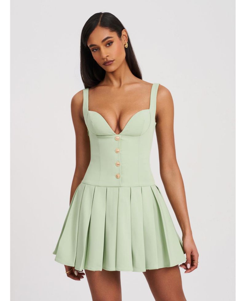 Women's Tala Pistachio Green Sleeveless Pleated Preppy Mini Dress