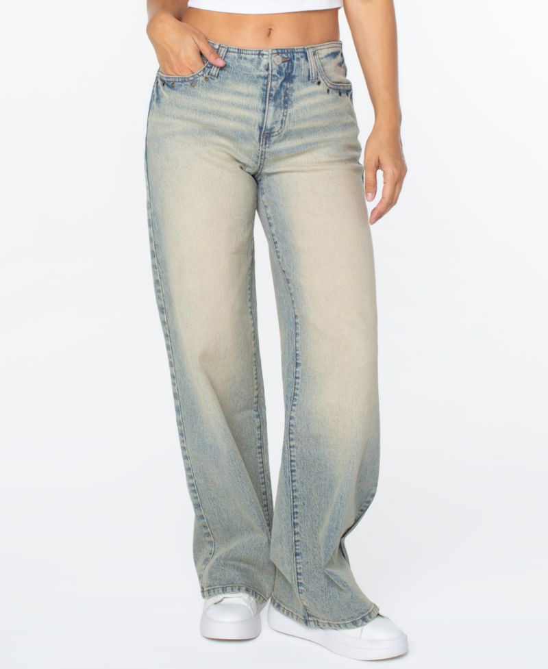 Juniors' Mid-Rise No Waist Baggy Wide-Leg Jeans