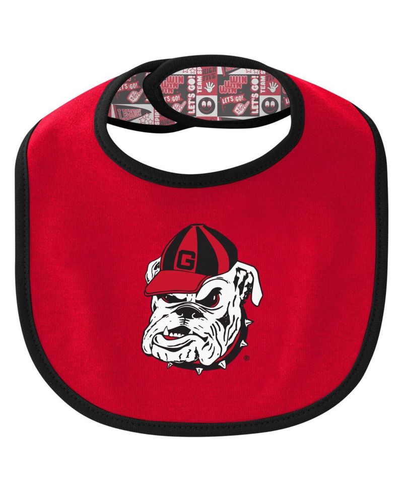 Baby Boys and Girls 3-Piece Georgia Bulldogs Dynamic Duo Bodysuit, Bib and Cuffed with Knit Hat Set