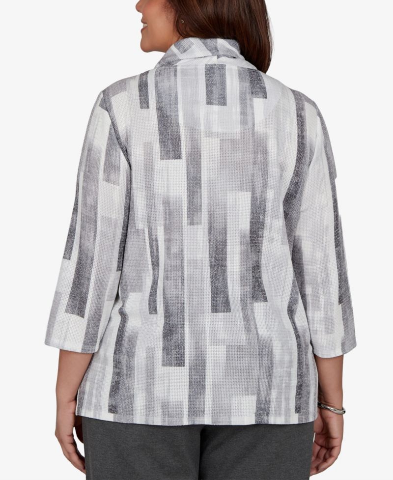 Plus Size Cowl Neck 3/4-Sleeve Textured-Knit Blouse