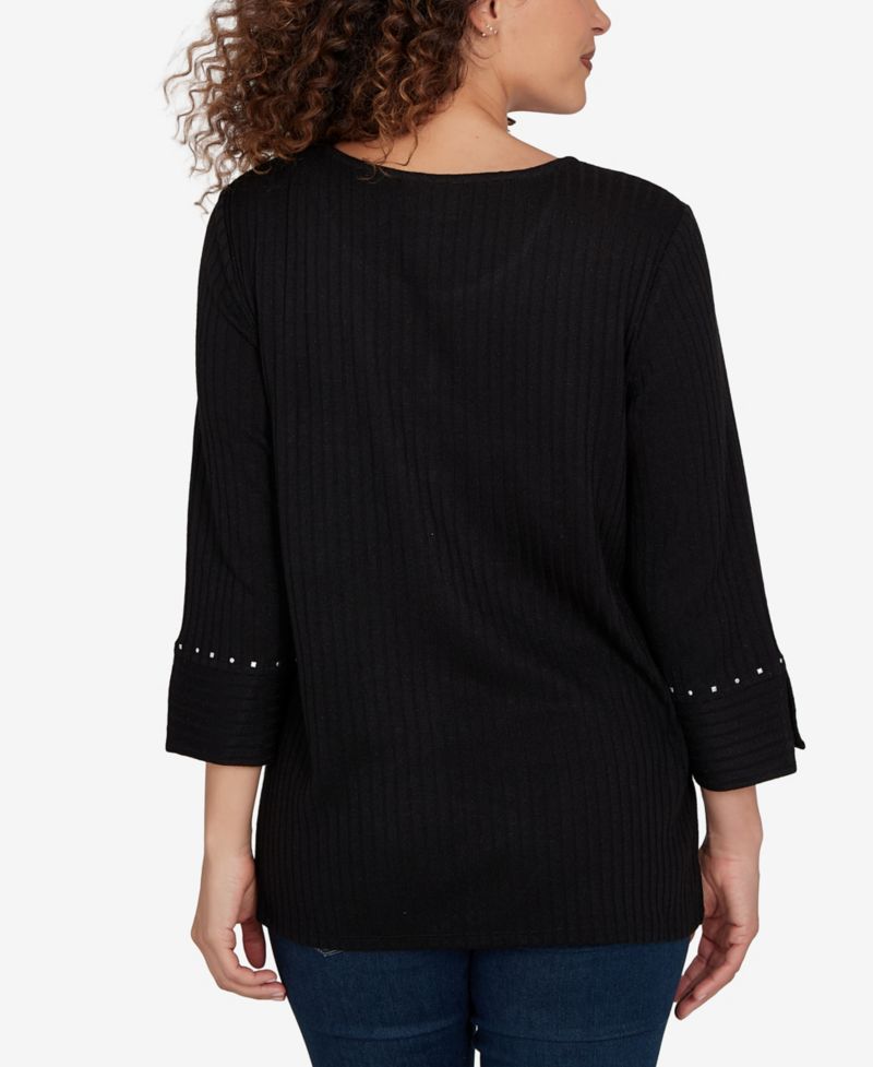 Petite Spliced Texture Metallic Studded Top