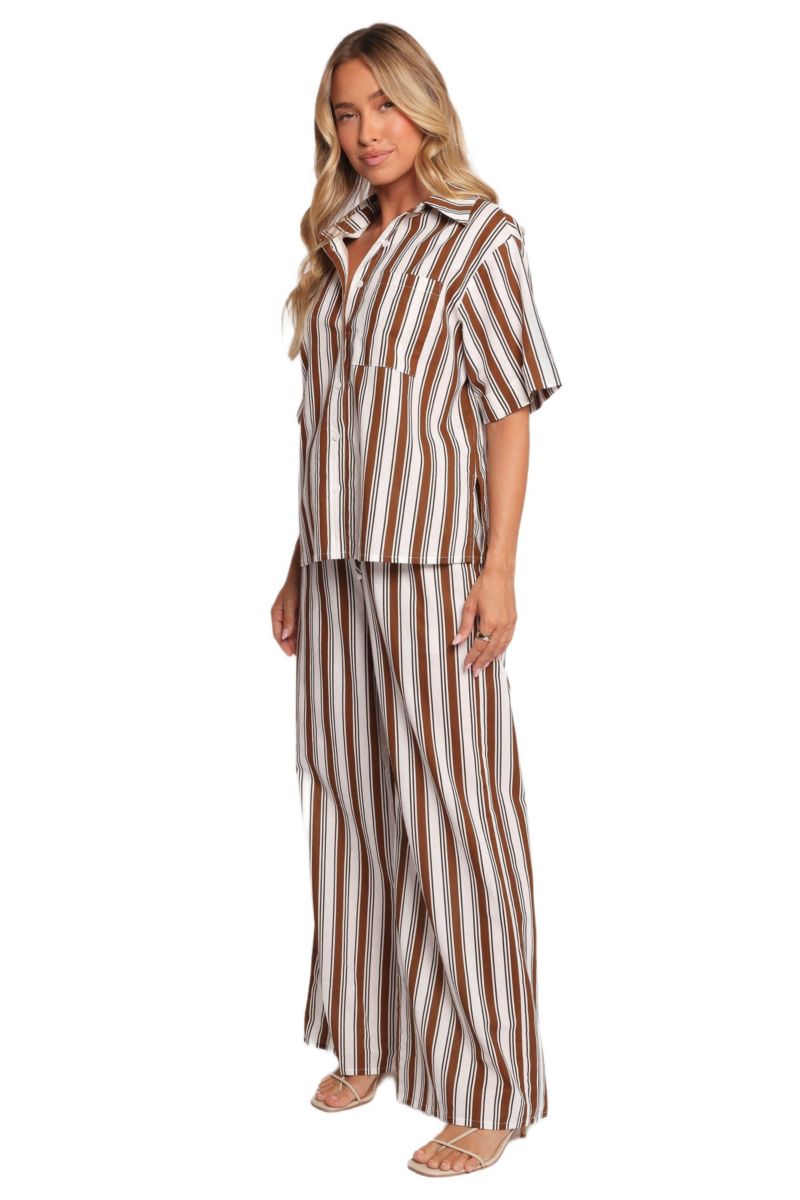 Women's Thalia Wide Leg Pant - Chocolate Stripe