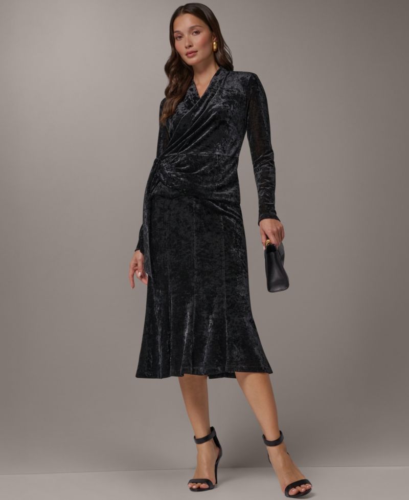 Women's Stretch High-Waisted Velvet Midi Skirt