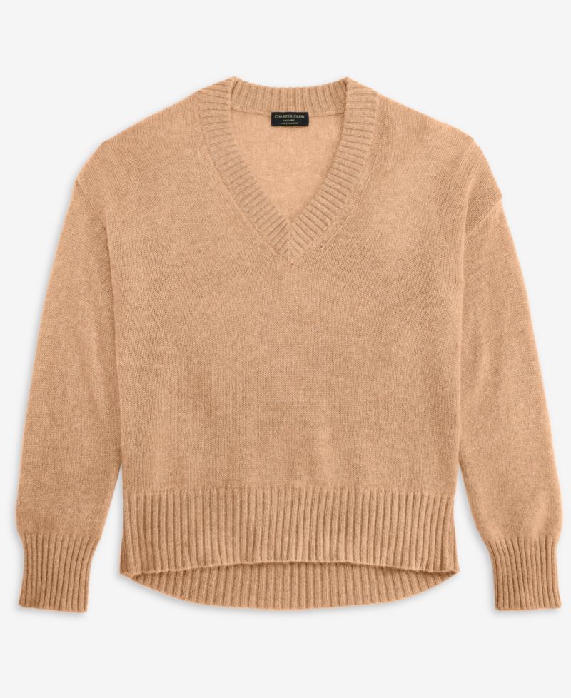 Petite 100% Cashmere V-Neck Relaxed Sweater