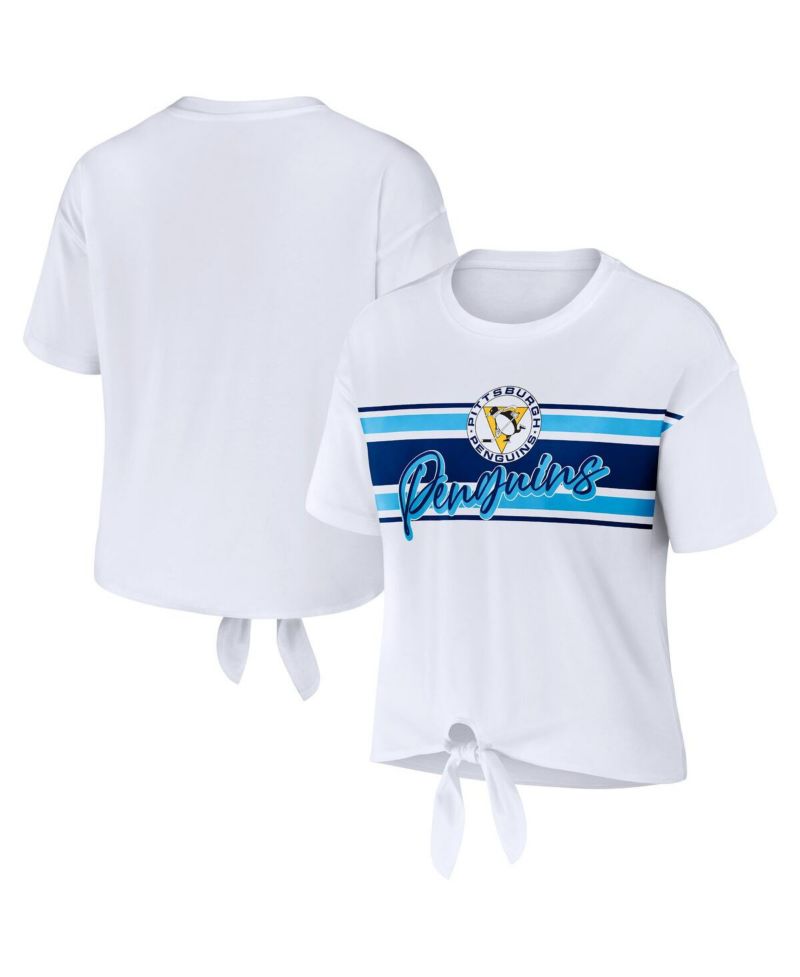 Women's White Pittsburgh Penguins Front Knot T-Shirt