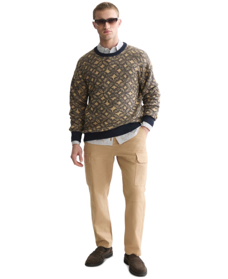 Men's Jacquard Wool-Blend Dropped Shoulder Crewneck Sweater