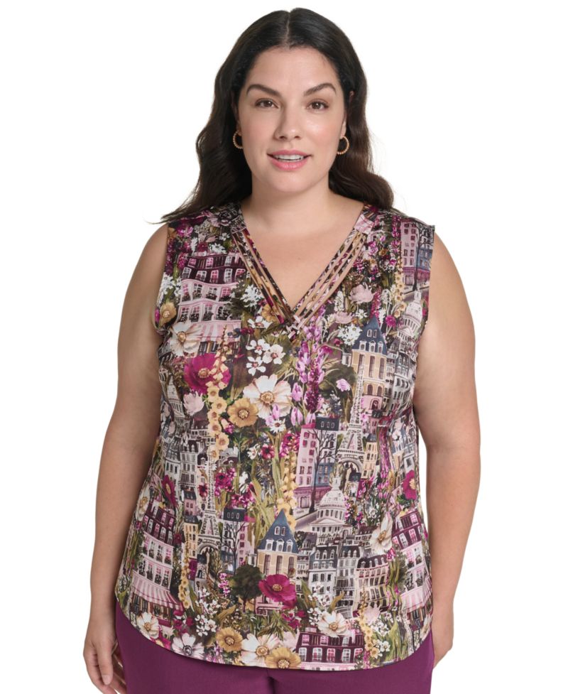 Plus Size Graphic-Print V-Neck Blouse