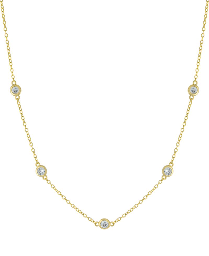 Sterling Silver Cubic Zirconia Station Necklace, 16" + 2" extender