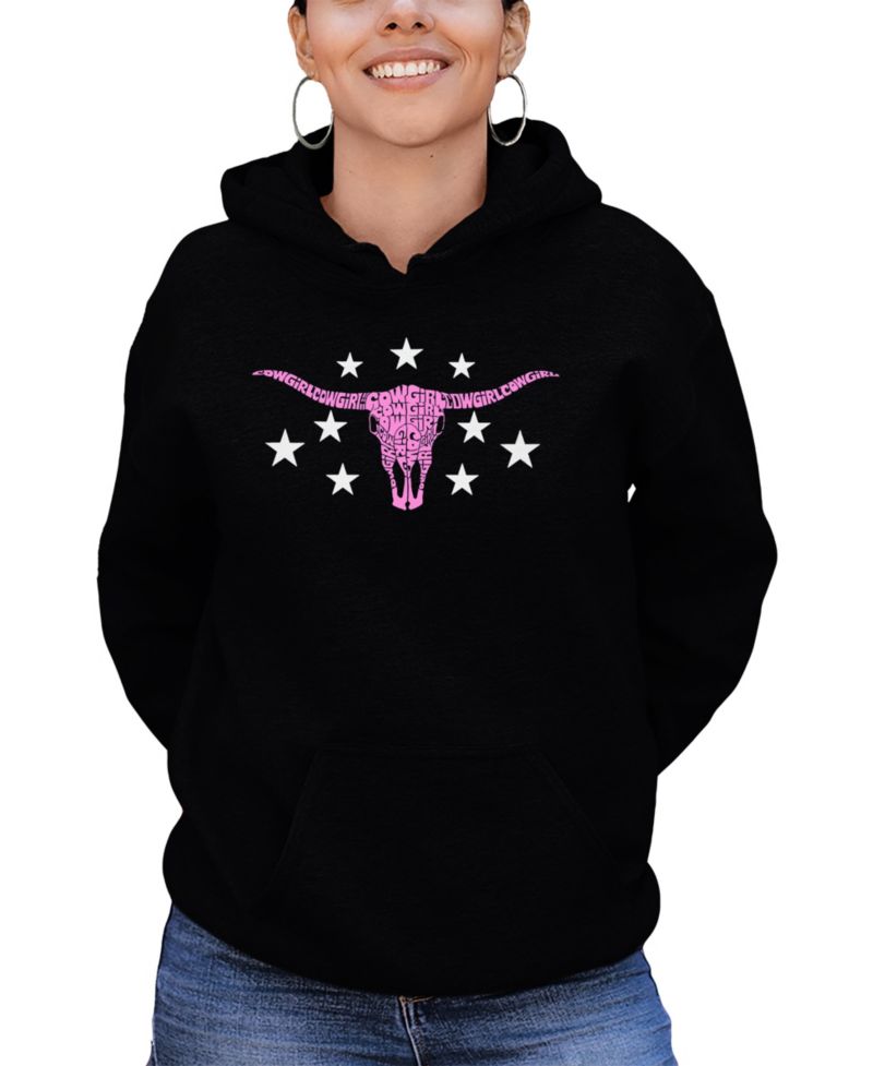 Women's Cowgirl Cowskull Word Art Hooded Sweatshirt