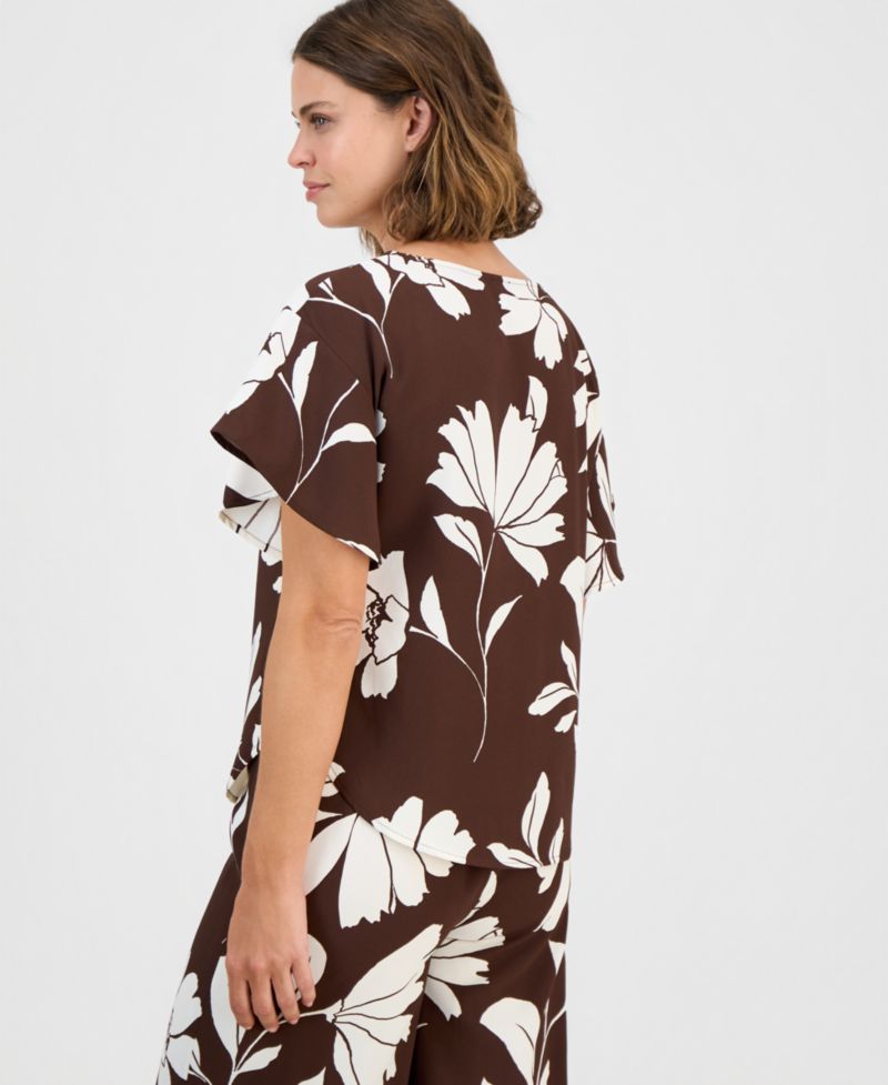 Women's Flutter-Sleeve Boat-Neck Top, Regular & Petite