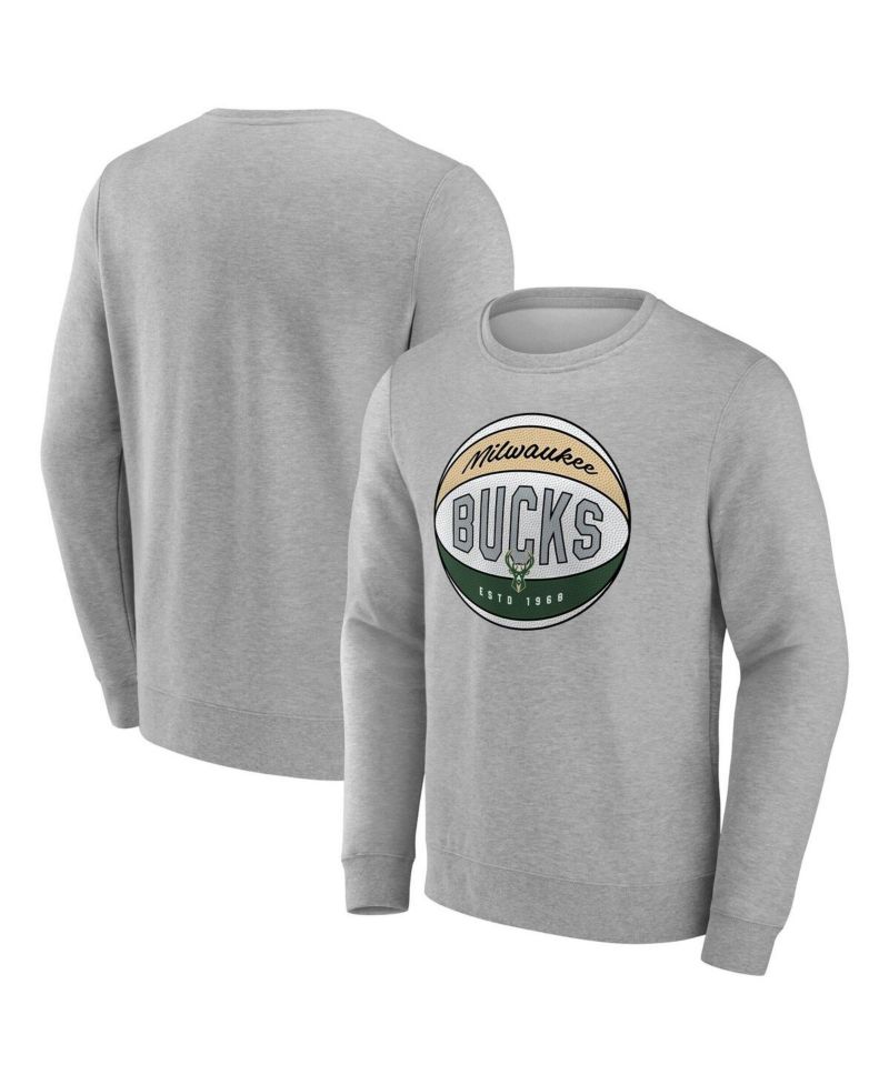 Men's Gray Milwaukee Bucks True Classics Hard Color Fleece Pullover Sweatshirt