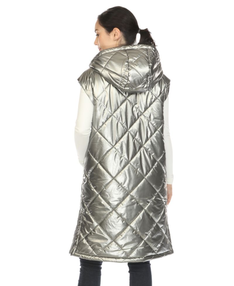 Women's Metallic Long Puffer Vest Jacket