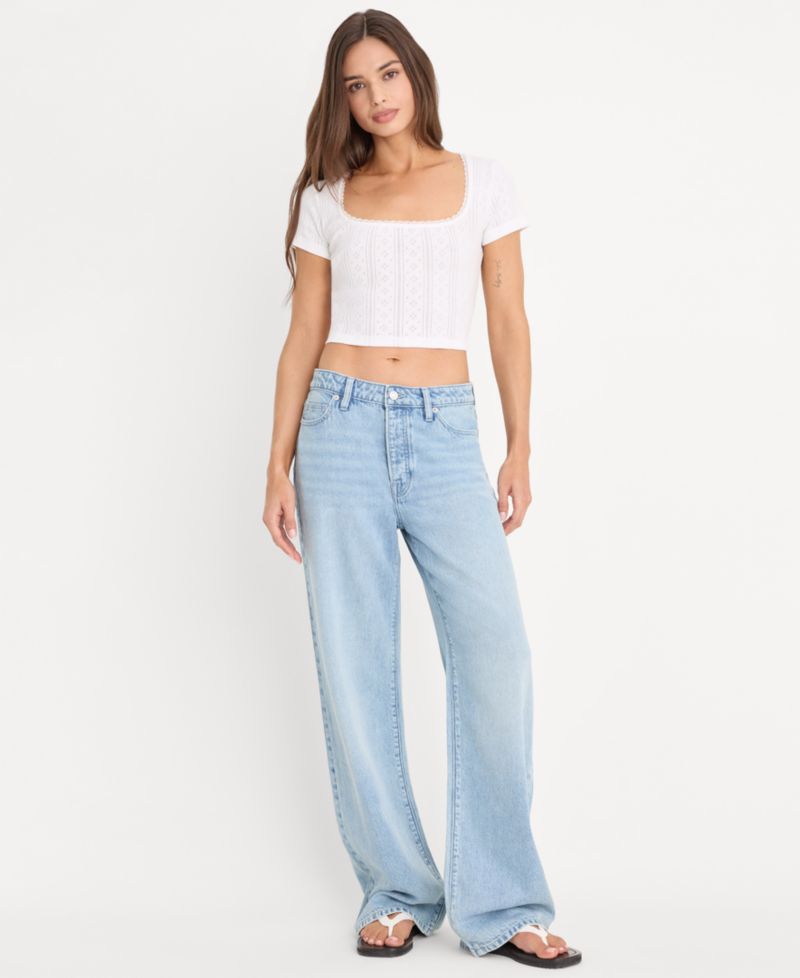 Women's Pointelle Square Neck Crop Top