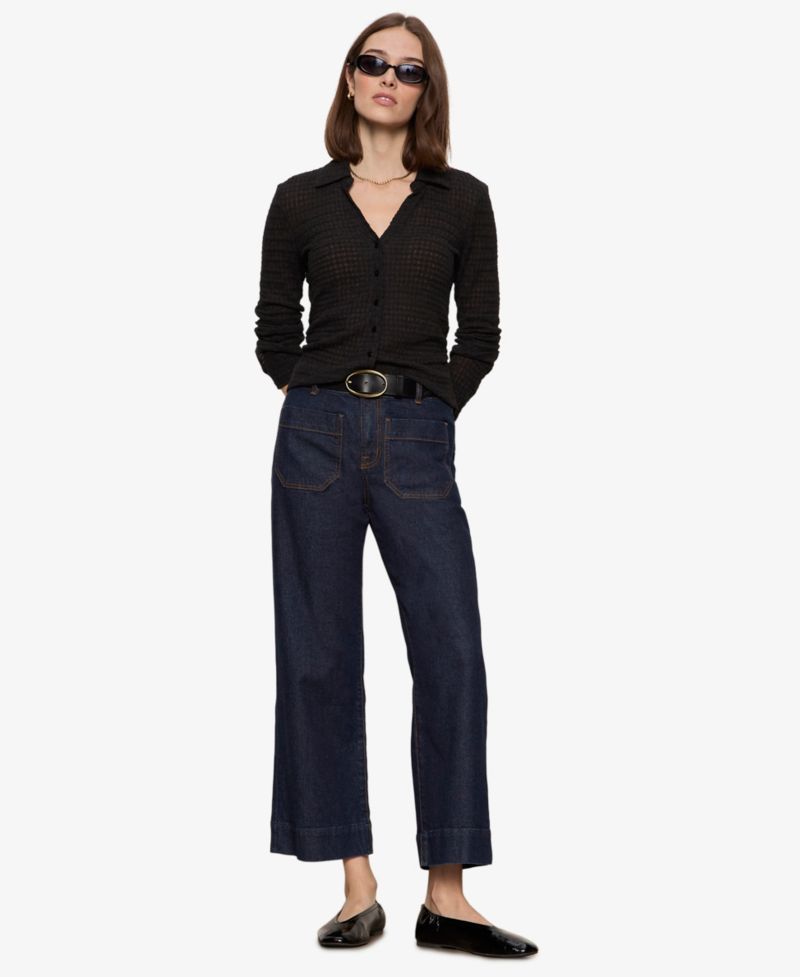 Petite Juno Textured Long-Sleeve Spread Collar Shirt