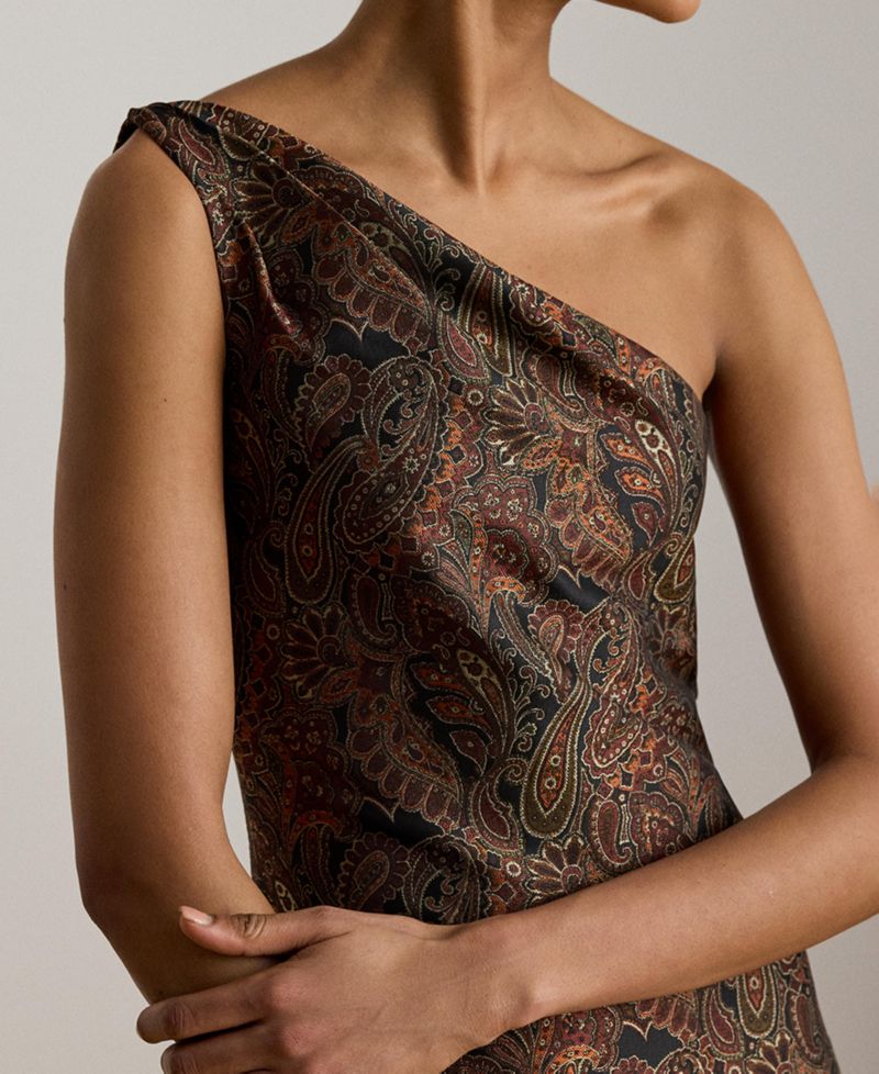 Women's Paisley Jacquard One-Shoulder Gown