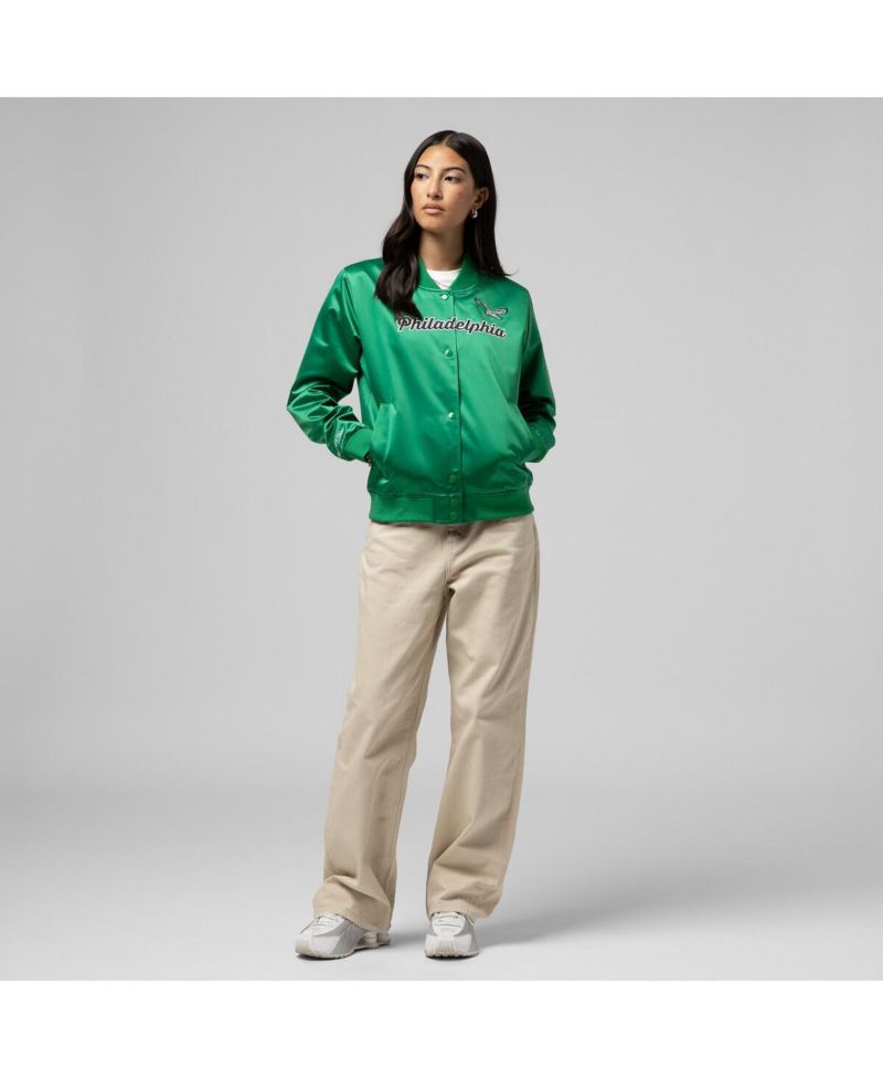 Women's Kelly Green Philadelphia Eagles Full-Snap Satin Jacket