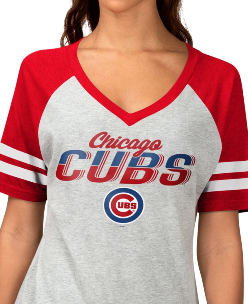 Women's Heather Gray Chicago Cubs Goal Line Raglan V-Neck T-Shirt