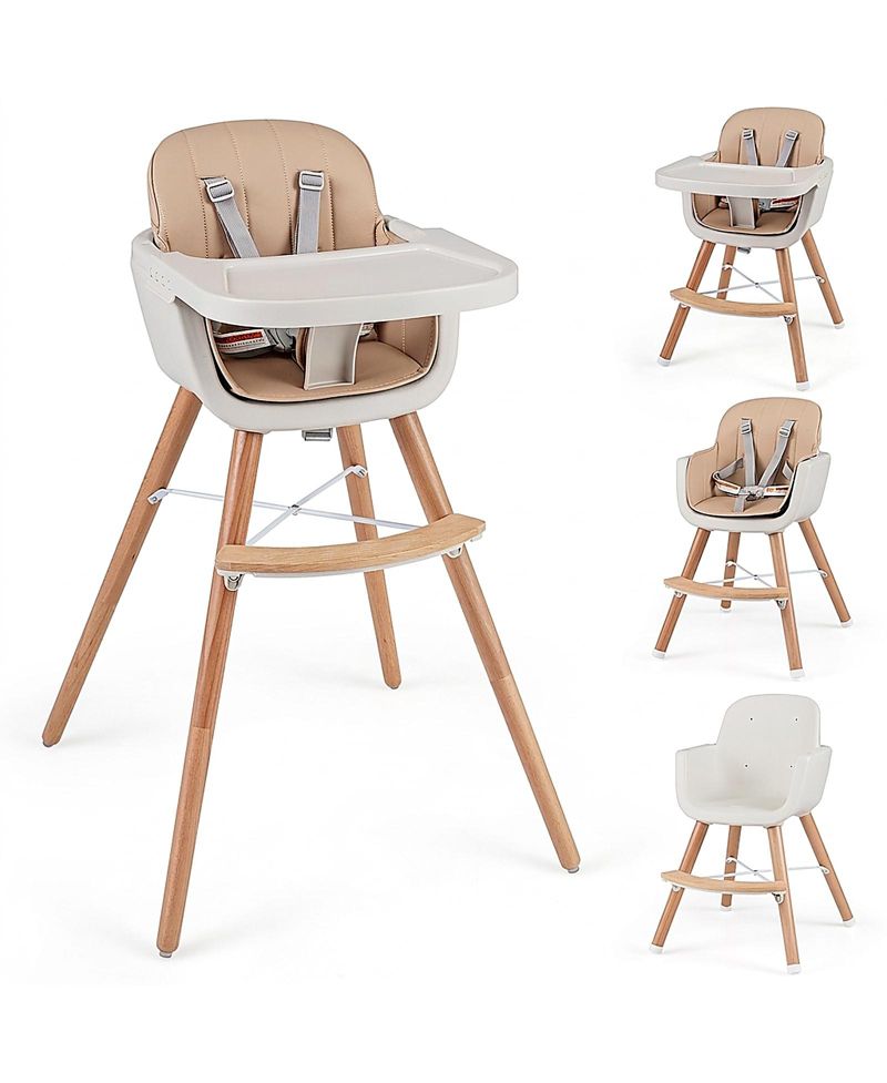 Baby 6-in-1 Convertible Wooden High Chair with Detachable Legs