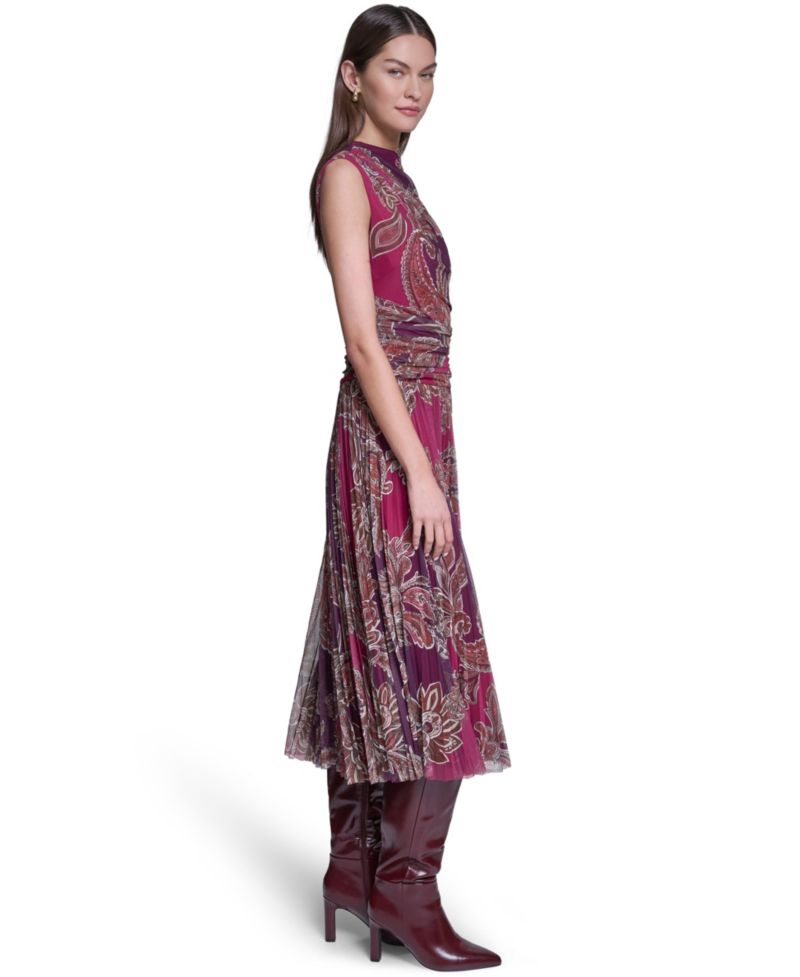Women's Mock Neck Mesh Midi Dress