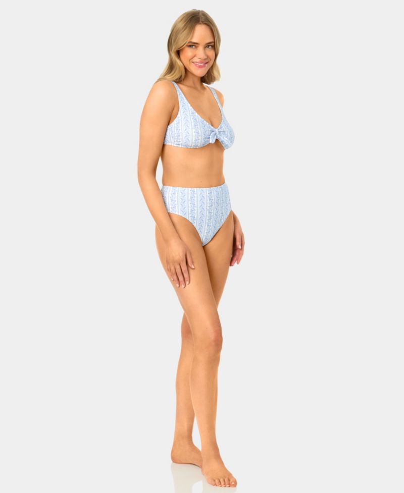 Women's Toile Stripe Knot Front Swim Bikini Top