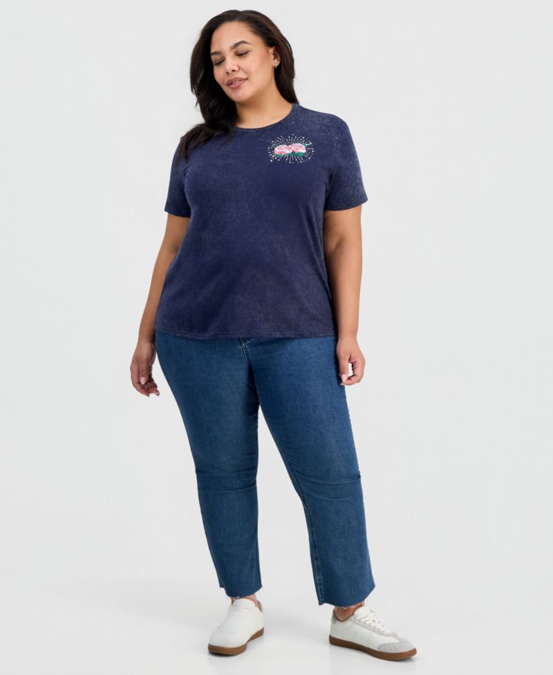 Trendy Plus Size Rose Graphic-Print Short-Sleeve T-Shirt