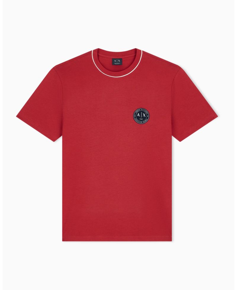 Men's Short Sleeve Neck Piping Badge logo Regular Fit T-Shirt