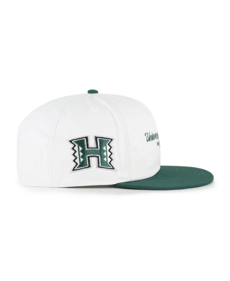 Men's '47 White/Green Hawaii Rainbow Warriors Script Stack Relaxed Captain Adjustable Hat