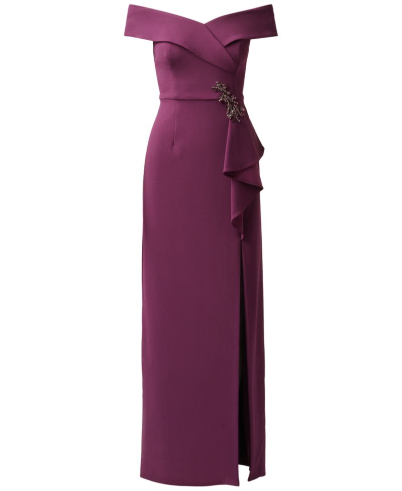 Women's Off-the-Shoulder Column Ruffle Gown