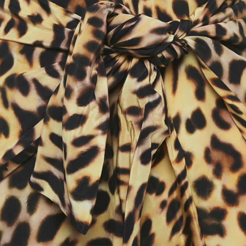 Women's Brown Leopard Print Silk Tie-Up Trousers