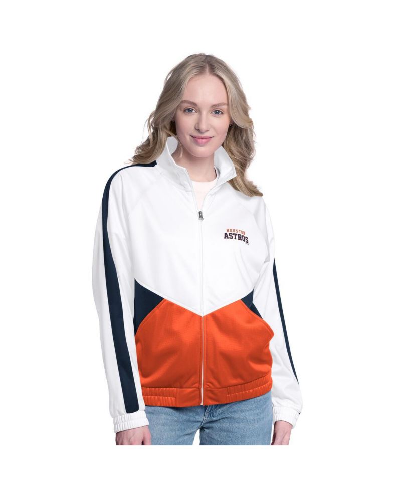 Women's White/Navy Houston Astros Rally Rhinestone Raglan Full-Zip Track Jacket