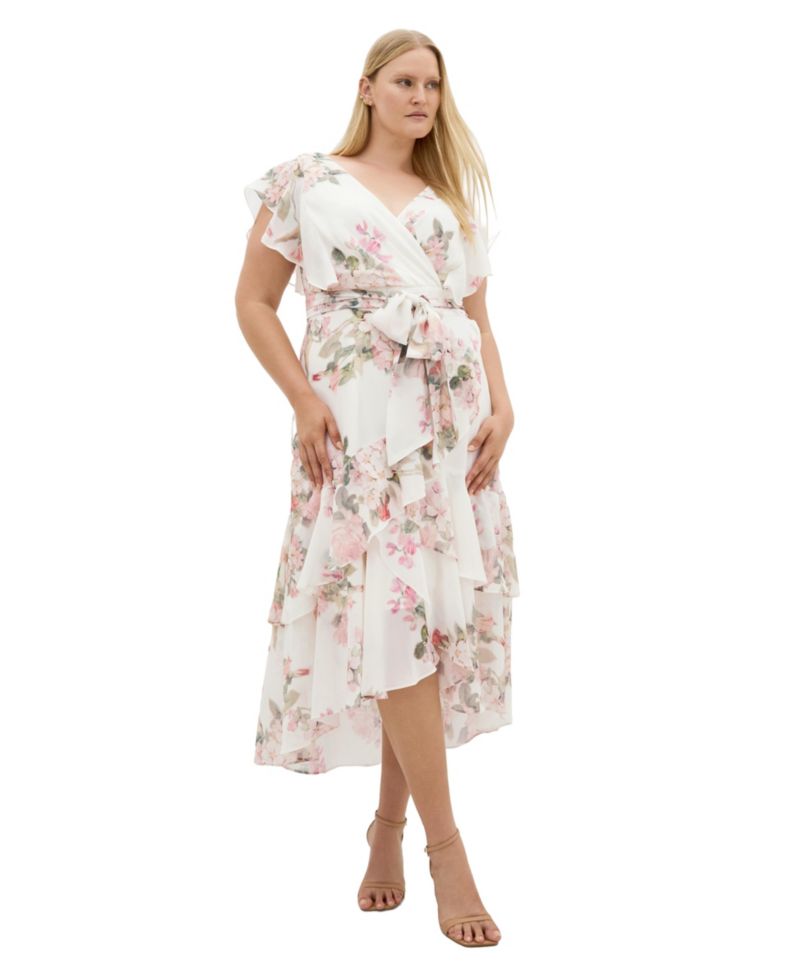 Plus Size Demure V-Neck Floral Maxi Dress