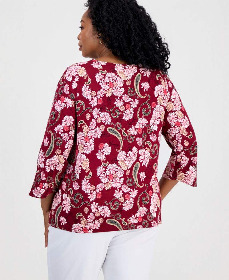 Petite Floral 3/4-Length Tulip Top