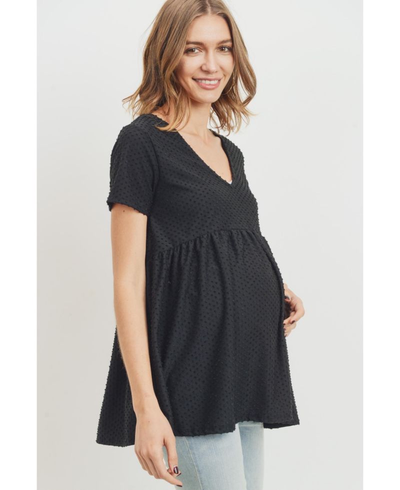 Maternity Swiss Dot V-Neck Empire Waist Short Sleeve Top