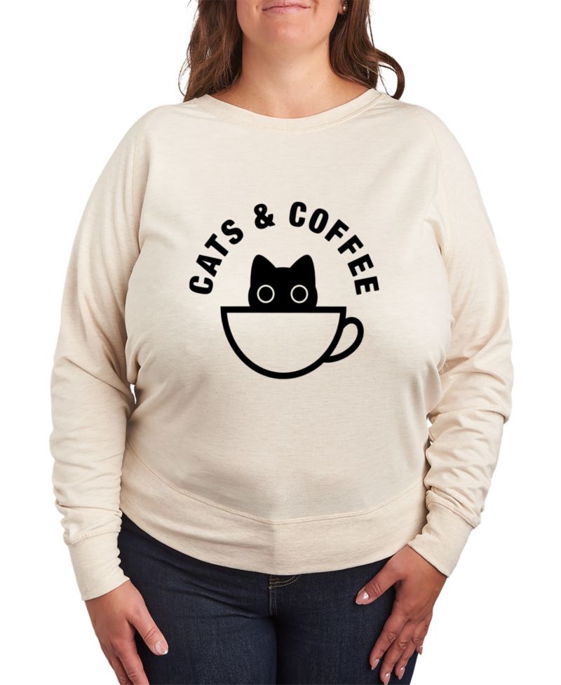 Plus Size Trendy Cats Coffee Graphic Pullover Top
