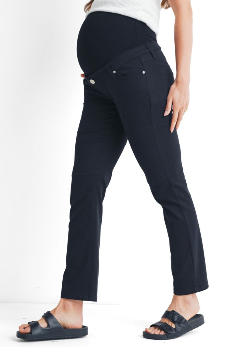 Maternity Straight Leg Pants with Over the Belly Panel and Pockets