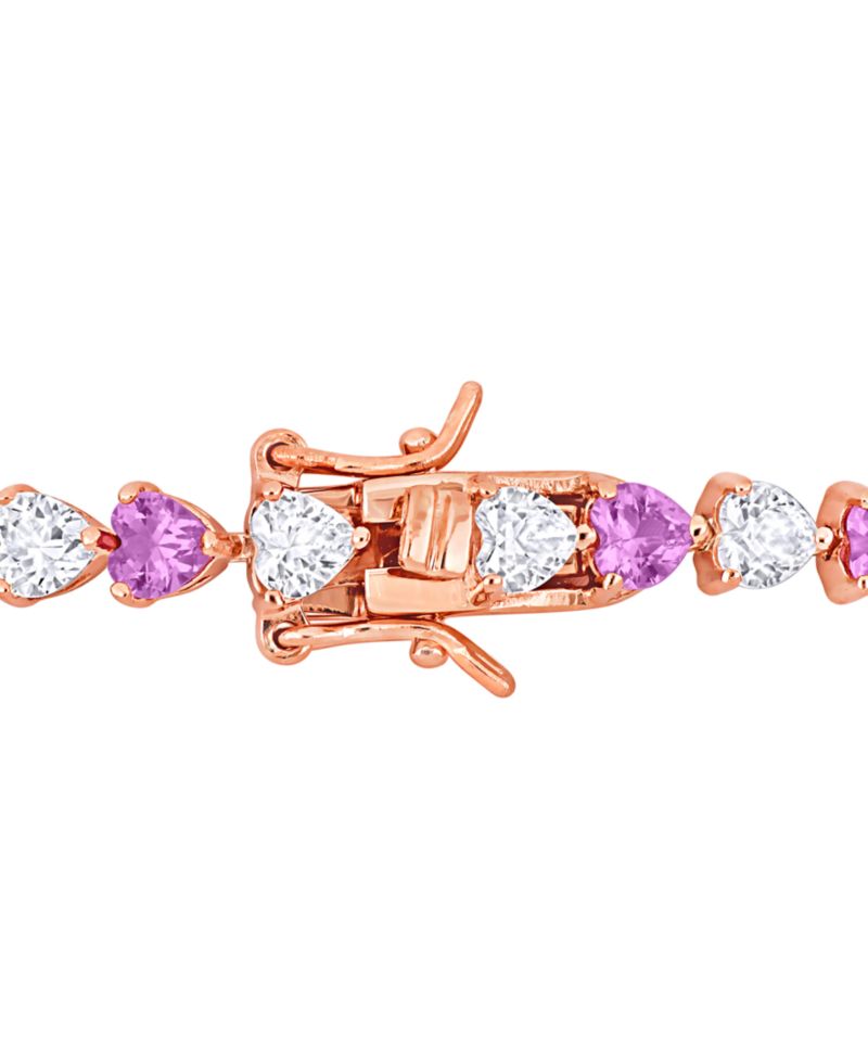 Lab-Grown Pink Sapphire (6 ct. t.w.) & Lab-Grown White Sapphire (6 ct. t.w.) Heart Shape Tennis Bracelet in Rose-Plated Sterling Silver