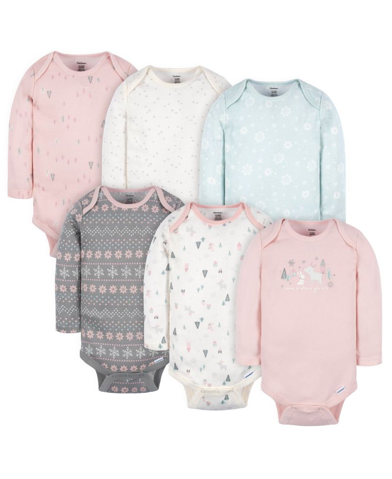 Baby Girls Long Sleeve Onesies Bodysuits, 6-Pack
