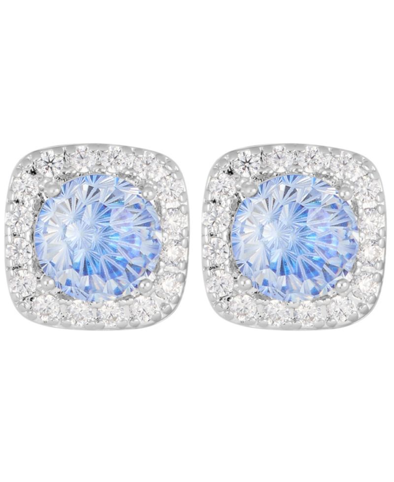 Sterling Silver Starlight Cubic Zirconia Cushion Halo Stud Earrings