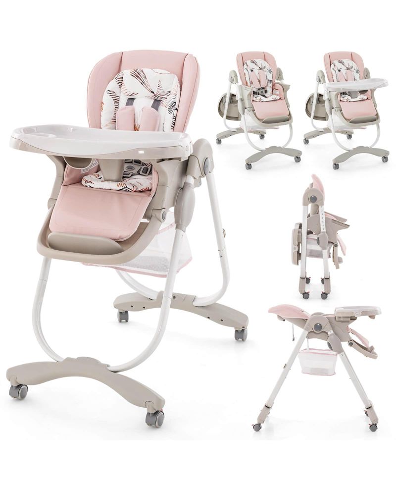 Highchair for Babies and Toddlers with Rolling Wheels Adjustable Height Footrest