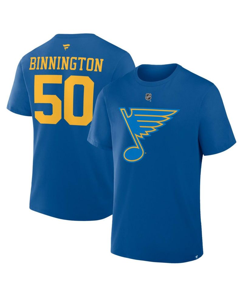 Men's Jordan Binnington Blue St. Louis Blues Authentic Stack Name & Number T-Shirt