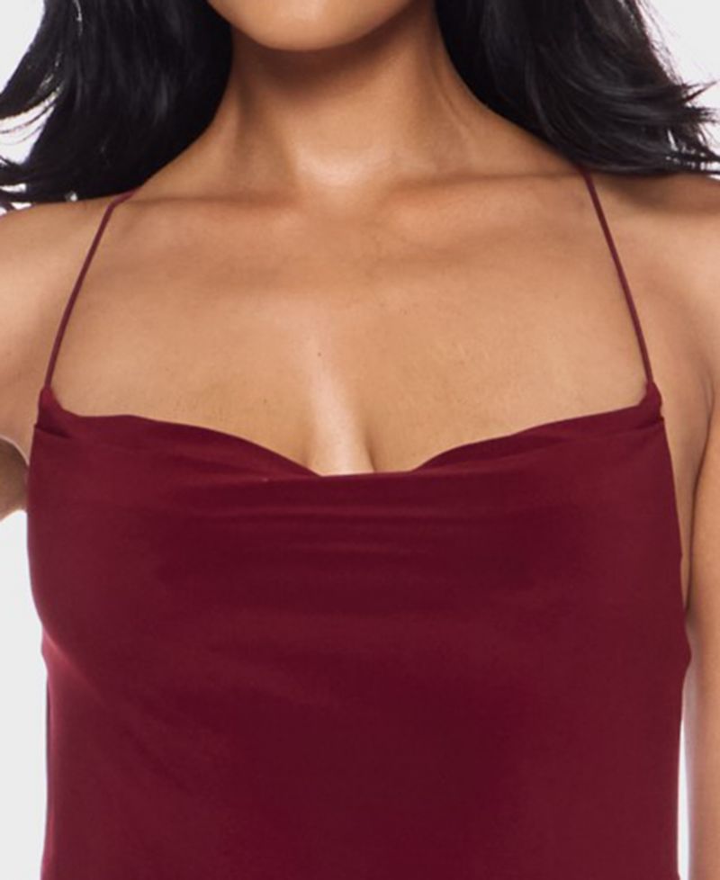 Juniors' Cowl Neck ITY Midi Dress with Bungee Cord Straps
