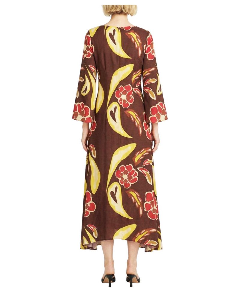 Women's Long-Sleeve Floral-Print Boat Neck Dress